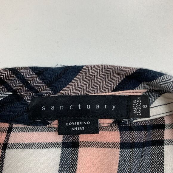 Sanctuary Shirt Womens S Small Navy Pink Chevron Plaid Snap Button Boyfriend - Picture 8 of 12